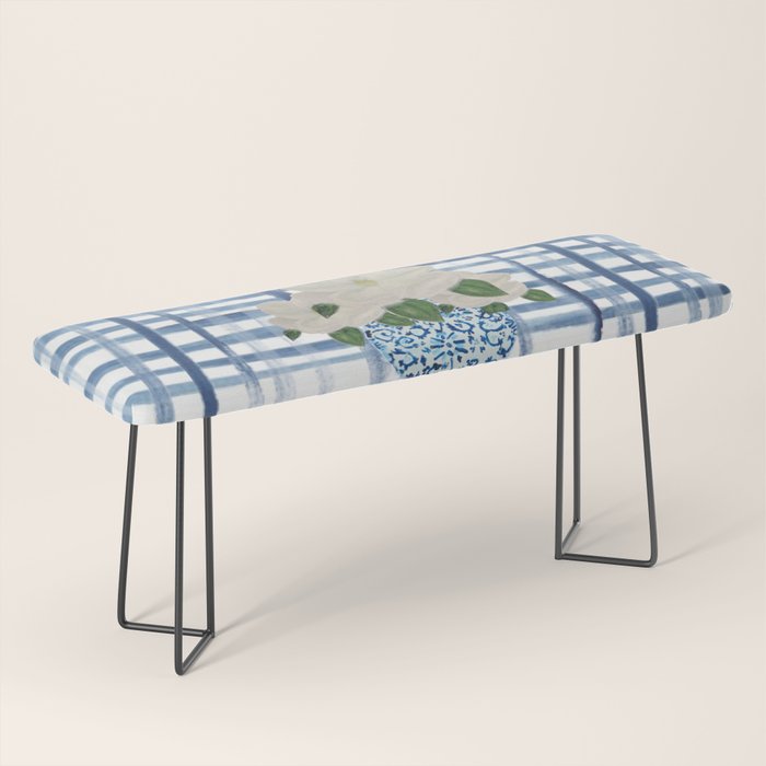 Watercolor Gingham Magnolias Ginger Jar Painting  Bench Gallery Image 1