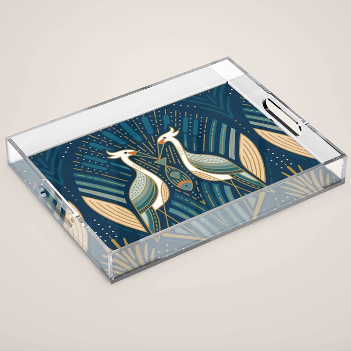 Art Deco Herons - Blue Acrylic Tray Gallery Image 1