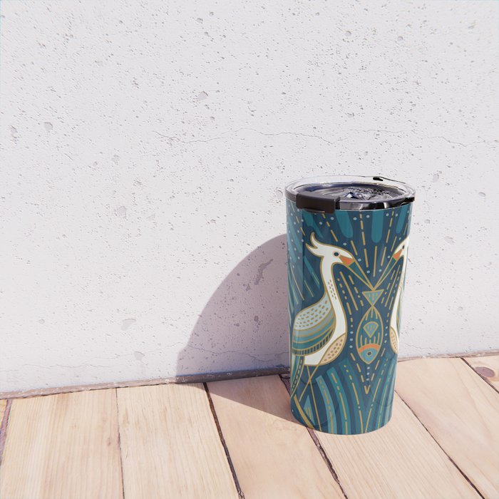 Art Deco Herons - Blue Travel Mug Gallery Image 4