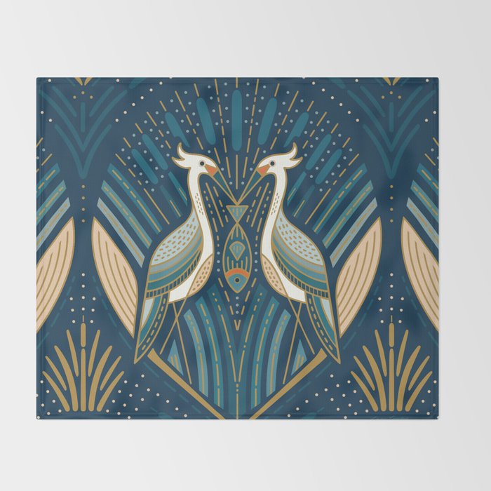 Art Deco Herons - Blue Throw Blanket Gallery Image 2