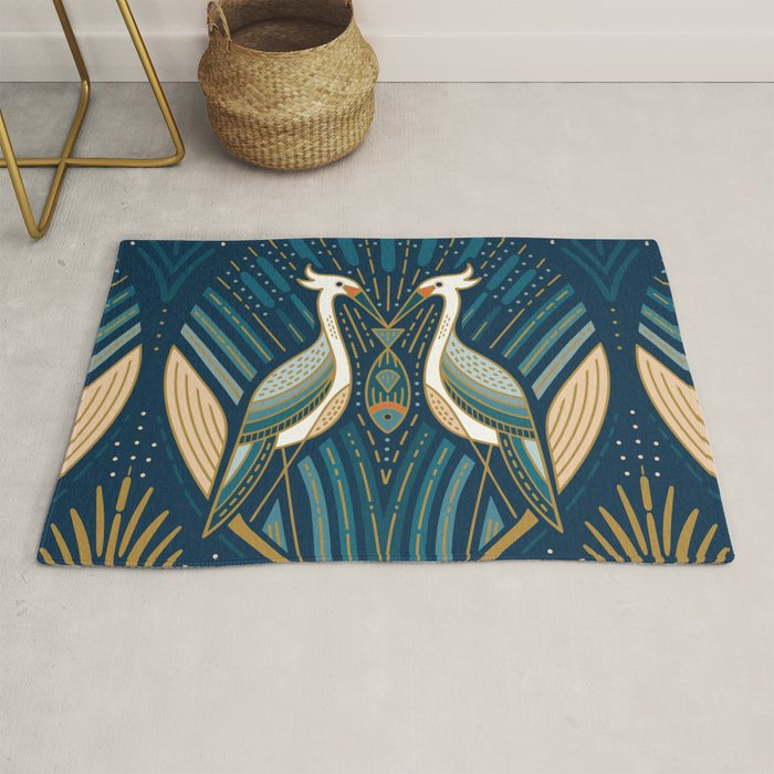 Art Deco Herons - Blue Rug Gallery Image 1