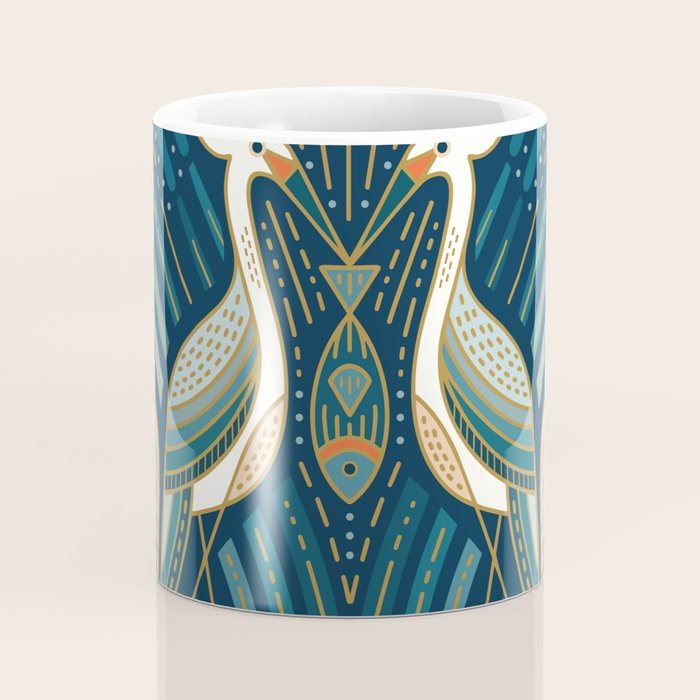 Art Deco Herons - Blue Coffee Mug Gallery Image 4