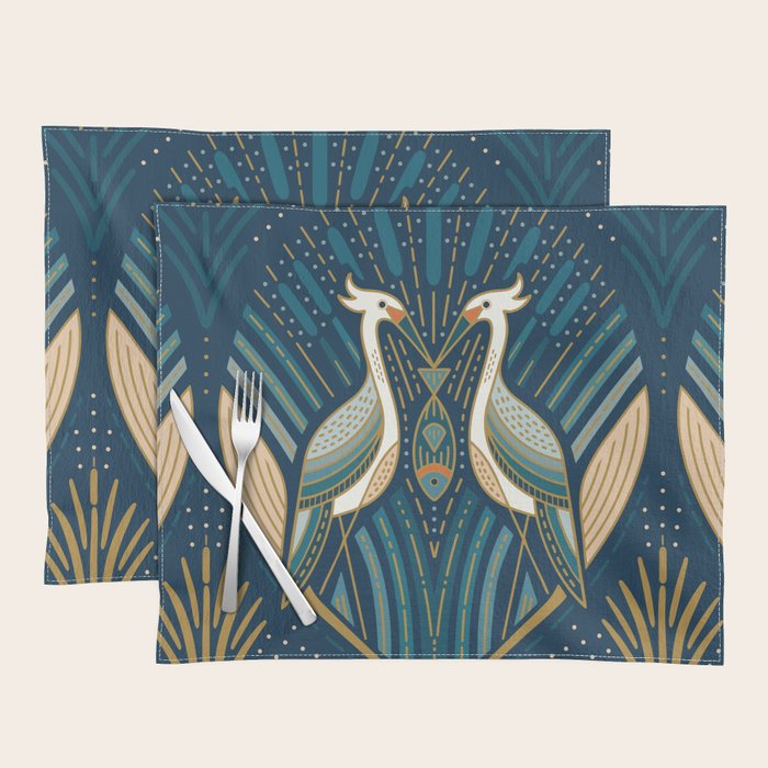 Art Deco Herons - Blue Placemat Gallery Image 1