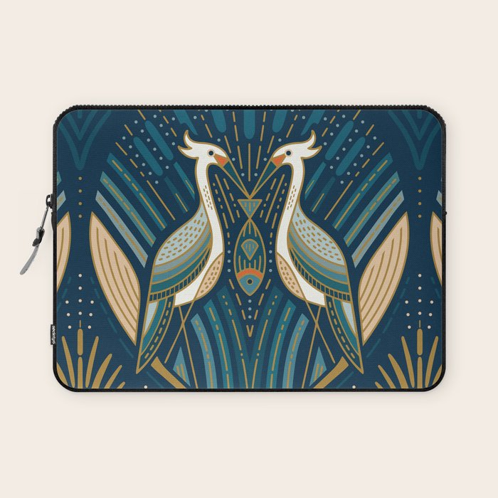Art Deco Herons - Blue Laptop Sleeve Gallery Image 1