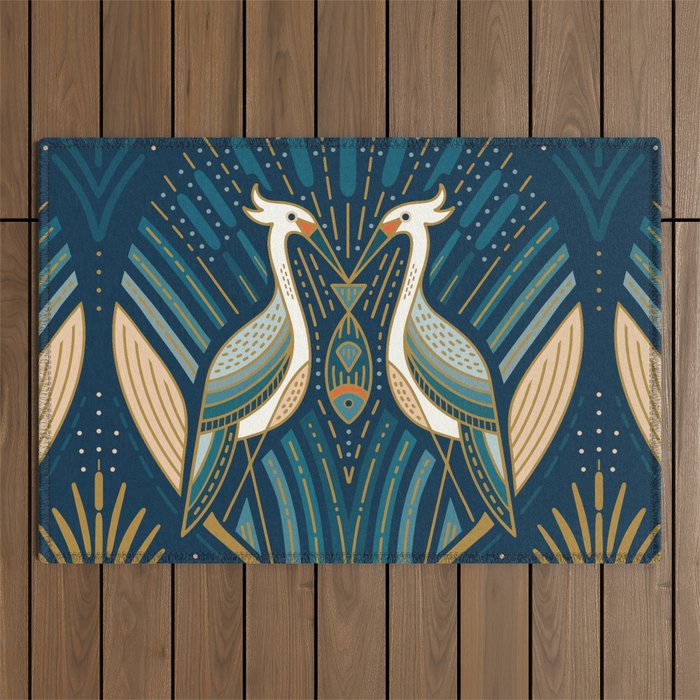 Art Deco Herons - Blue Outdoor Rug Gallery Image 1