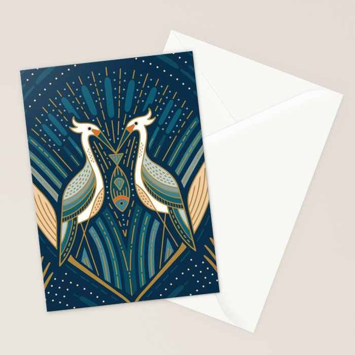 Art Deco Herons - Blue Stationery Card Gallery Image 2