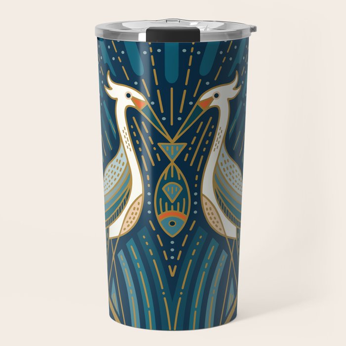 Art Deco Herons - Blue Travel Mug Gallery Image 1