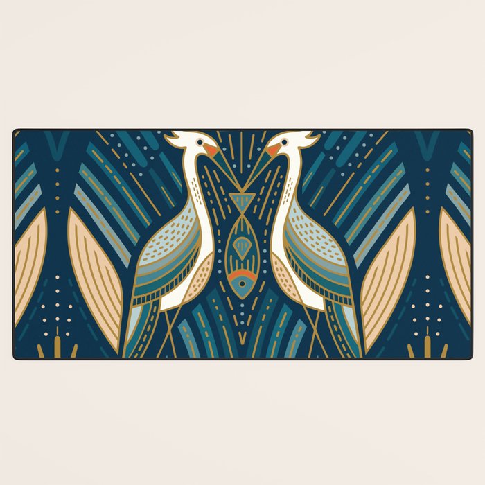 Art Deco Herons - Blue Desk Mat Gallery Image 3