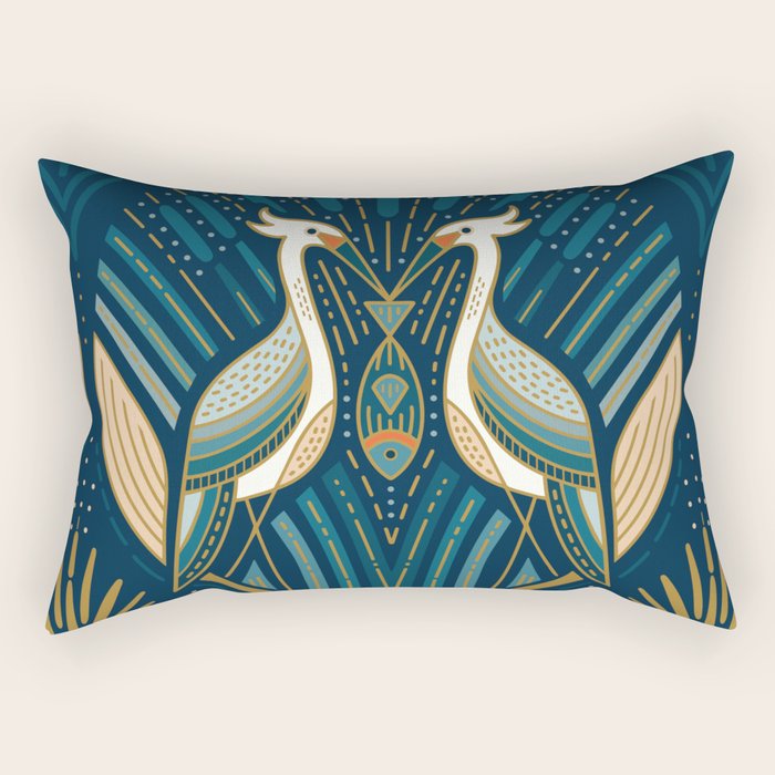 Art Deco Herons - Blue Rectangular Pillow Gallery Image 2