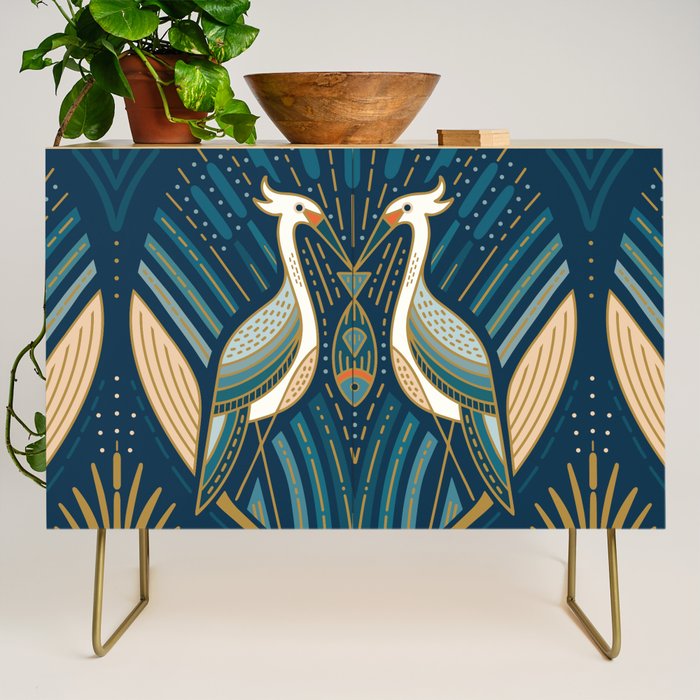 Art Deco Herons - Blue Credenza Gallery Image 1