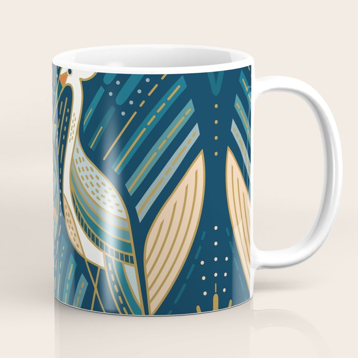 Art Deco Herons - Blue Coffee Mug Gallery Image 1