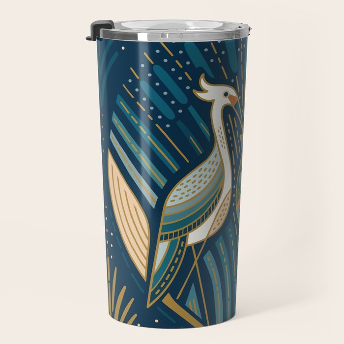 Art Deco Herons - Blue Travel Mug Gallery Image 3