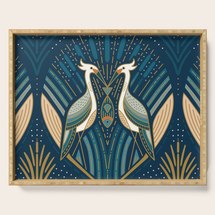 Art Deco Herons - Blue Serving Tray Gallery Image 1