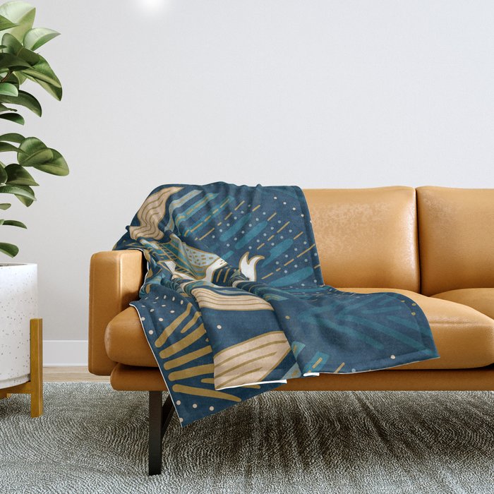 Art Deco Herons - Blue Throw Blanket Gallery Image 1