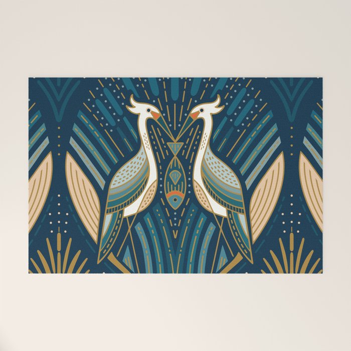 Art Deco Herons - Blue Welcome Mat Gallery Image 1