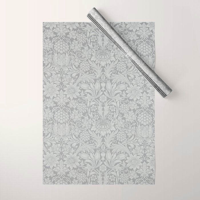 William Morris Pure Sunflower Dove Grey Vintage Pattern Wrapping Paper Gallery Image 1