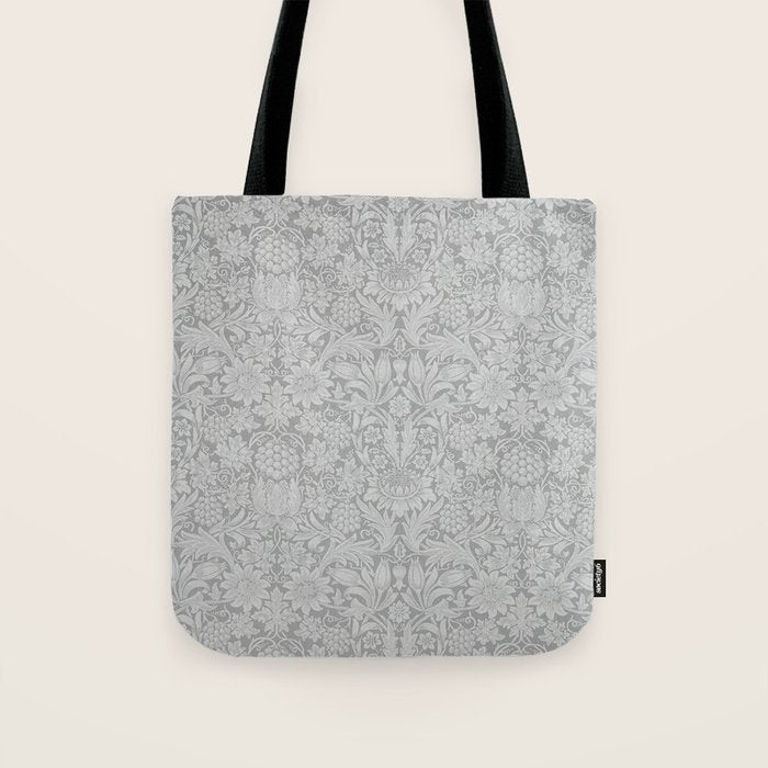 William Morris Pure Sunflower Dove Grey Vintage Pattern Tote Bag Gallery Image 1