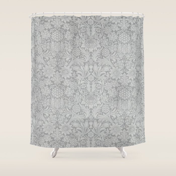 William Morris Pure Sunflower Dove Grey Vintage Pattern Shower Curtain Gallery Image 1