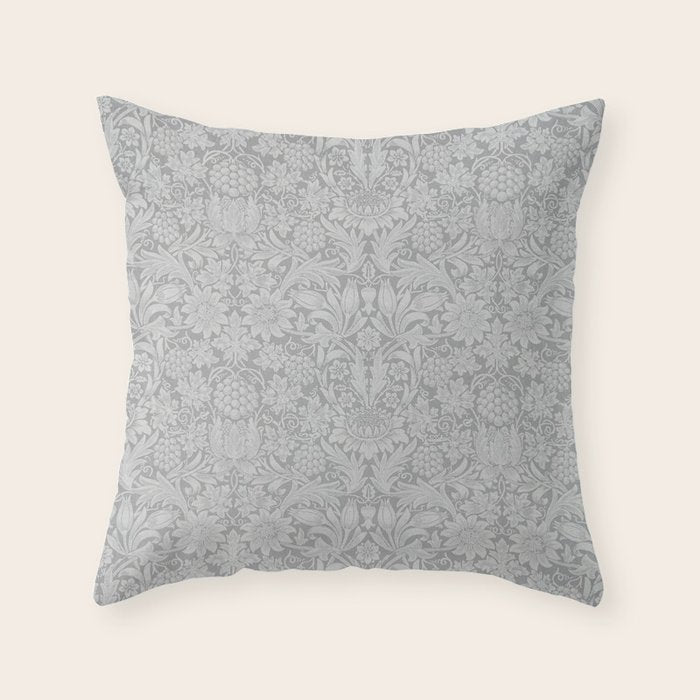 William Morris Pure Sunflower Dove Grey Vintage Pattern Throw Pillow Gallery Image 6