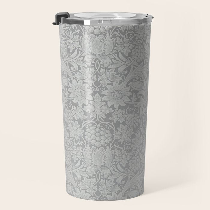 William Morris Pure Sunflower Dove Grey Vintage Pattern Travel Mug Gallery Image 3