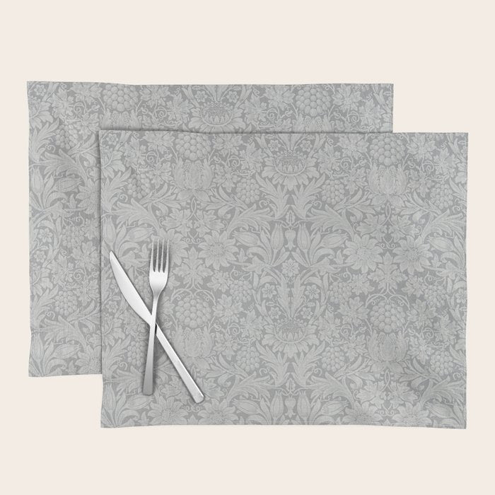 William Morris Pure Sunflower Dove Grey Vintage Pattern Placemat Gallery Image 1