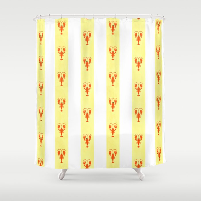 Red Lobsters On Hand-Painted Sunny Yellow Stripes Shower Curtain Gallery Image 1