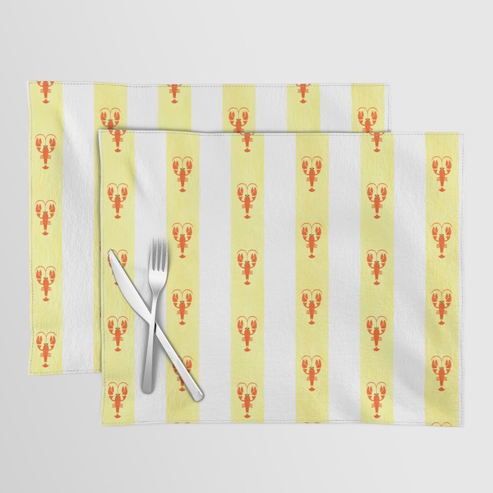 Red Lobsters On Hand-Painted Sunny Yellow Stripes Placemat Gallery Image 1