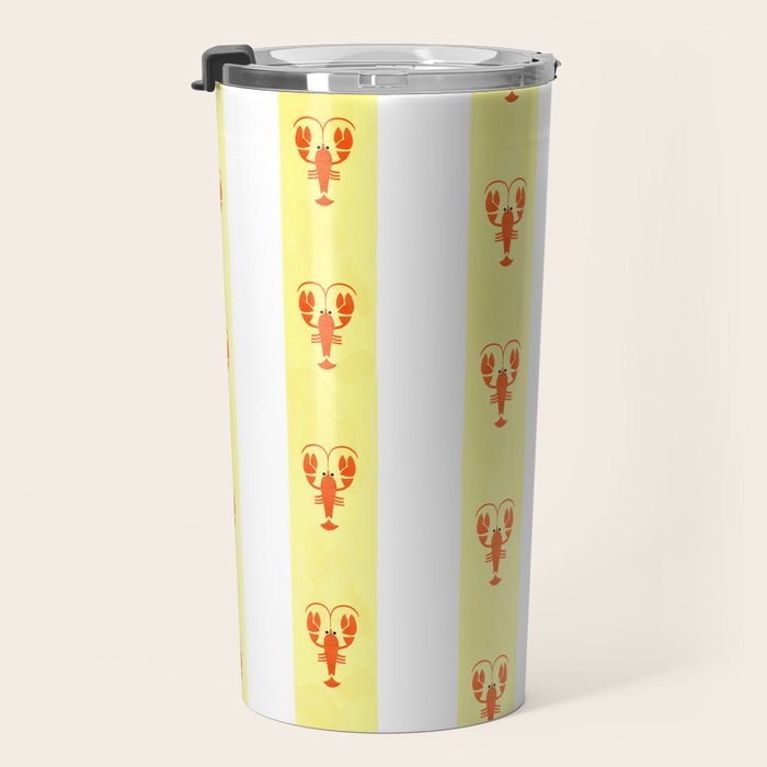 Red Lobsters On Hand-Painted Sunny Yellow Stripes Travel Mug Gallery Image 3