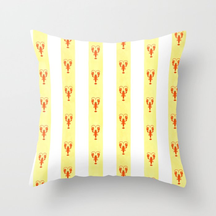 Red Lobsters On Hand-Painted Sunny Yellow Stripes Throw Pillow Gallery Image 1