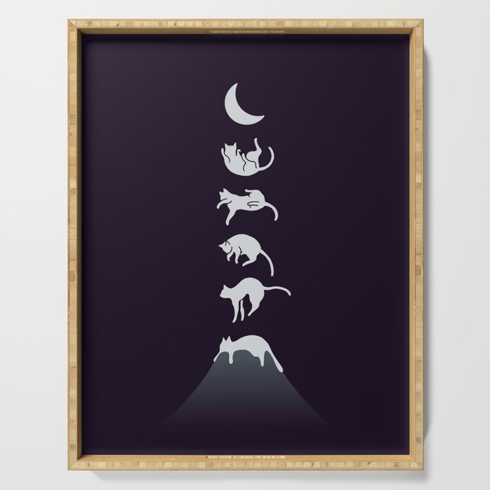 Cat Landscape 103: Falling Cat Moon Serving Tray Gallery Image 1
