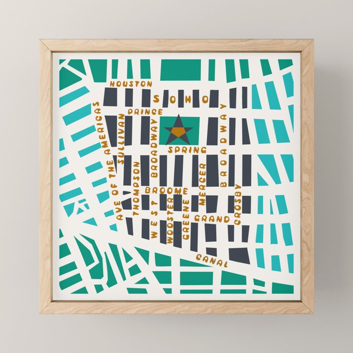 SOHO MAP NYC GREEN Mini Art Print Gallery Image 1