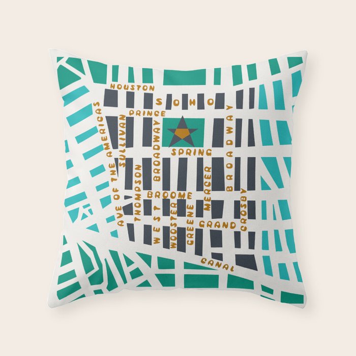 SOHO MAP NYC GREEN Throw Pillow Gallery Image 1