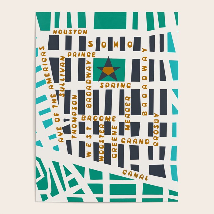 SOHO MAP NYC GREEN Poster Gallery Image 1
