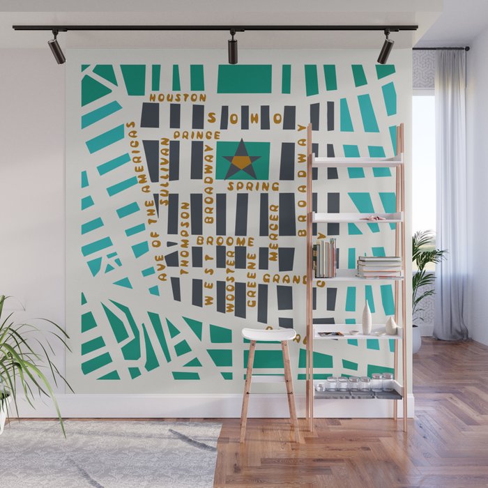 SOHO MAP NYC GREEN Wall Mural Gallery Image 1