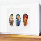 Colorful Magical Mystical Feathers Watercolor Painting Nature Tribal Patterns White Background Wall Mural Gallery Image 2