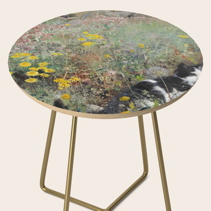 Cat On A Flowerbed by Bruno Liljefors Side Table Gallery Image 2
