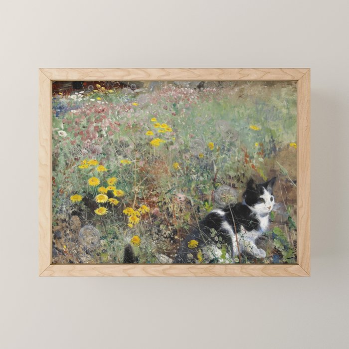 Cat On A Flowerbed by Bruno Liljefors Mini Art Print Gallery Image 1