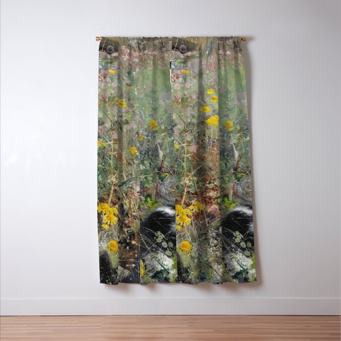 Cat On A Flowerbed by Bruno Liljefors Window Curtain Gallery Image 3