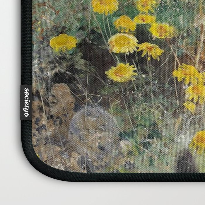 Cat On A Flowerbed by Bruno Liljefors Laptop Sleeve Gallery Image 3