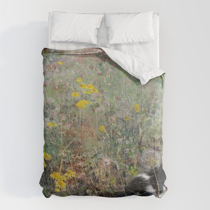 Cat On A Flowerbed by Bruno Liljefors Comforter Gallery Image 1