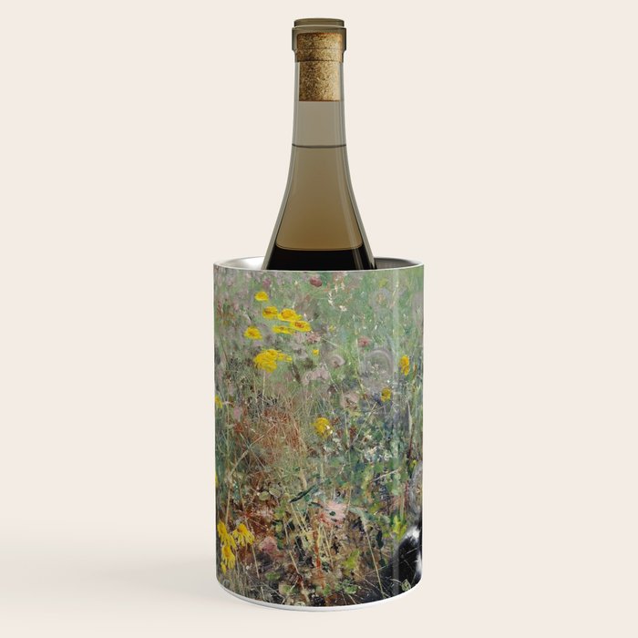 Cat On A Flowerbed by Bruno Liljefors Wine Chiller Gallery Image 1