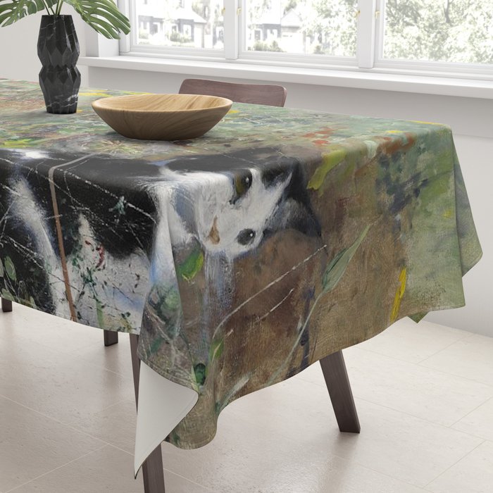 Cat On A Flowerbed by Bruno Liljefors Tablecloth Gallery Image 3