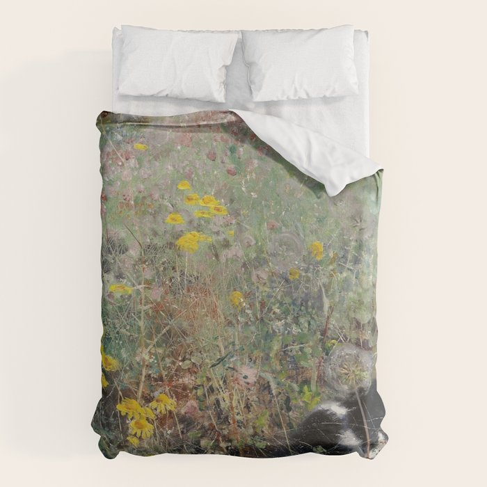 Cat On A Flowerbed by Bruno Liljefors Duvet Cover Gallery Image 6