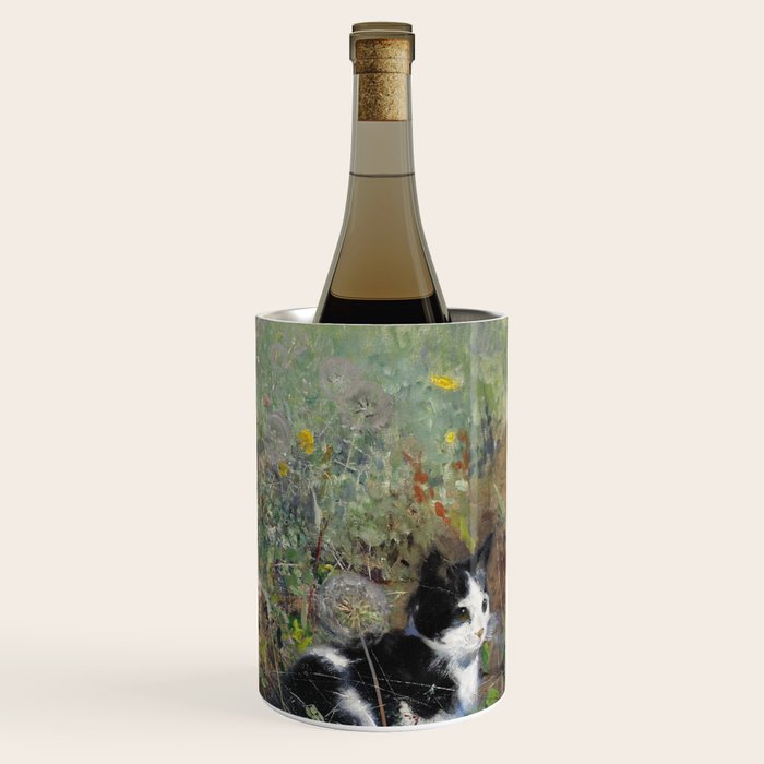 Cat On A Flowerbed by Bruno Liljefors Wine Chiller Gallery Image 3