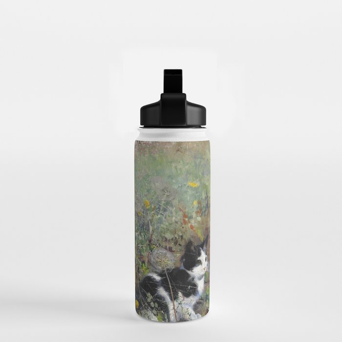 Cat On A Flowerbed by Bruno Liljefors Water Bottle Gallery Image 2