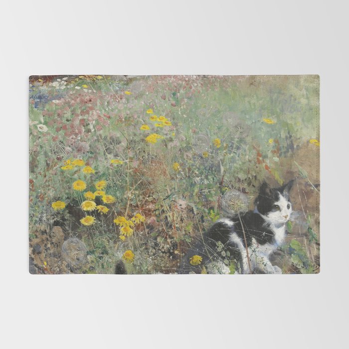 Cat On A Flowerbed by Bruno Liljefors Rug Gallery Image 2