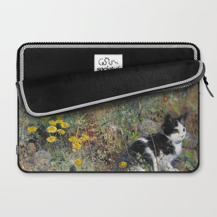 Cat On A Flowerbed by Bruno Liljefors Laptop Sleeve Gallery Image 2