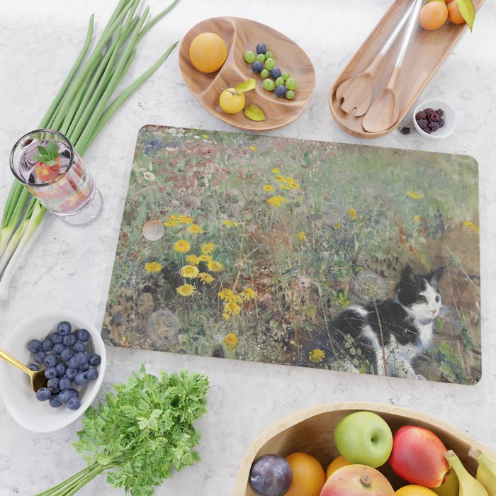 Cat On A Flowerbed by Bruno Liljefors Cutting Board Gallery Image 2