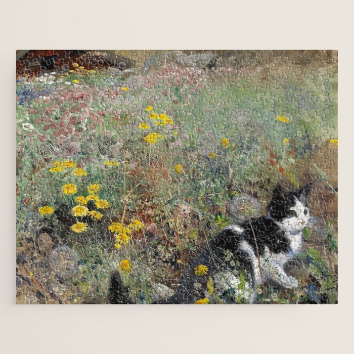 Cat On A Flowerbed by Bruno Liljefors Jigsaw Puzzle Gallery Image 1
