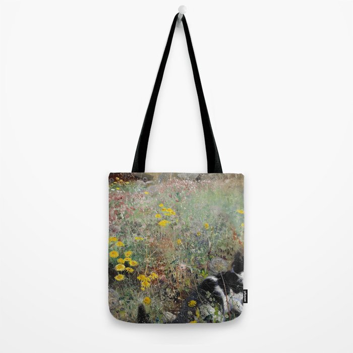 Cat On A Flowerbed by Bruno Liljefors Tote Bag Gallery Image 2